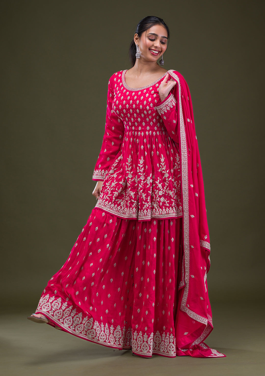 Red Zariwork Georgette Readymade Salwar Suit