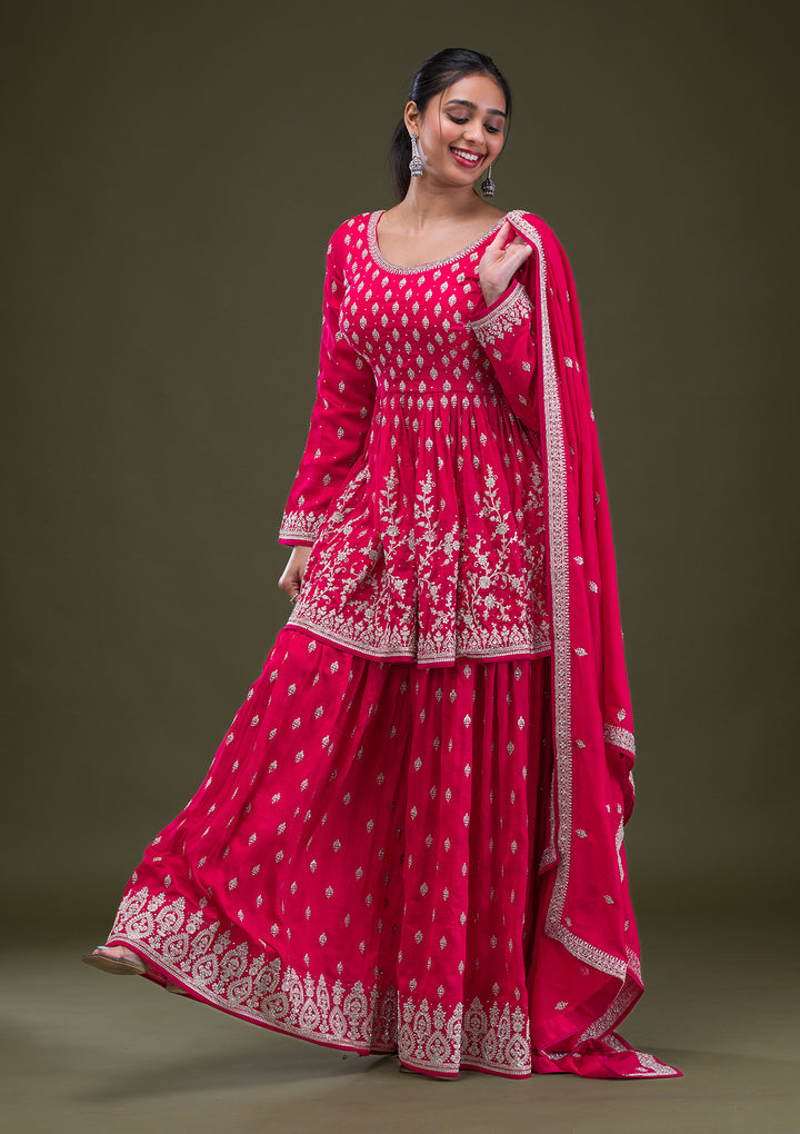 Red Zariwork Georgette Readymade Salwar Suit