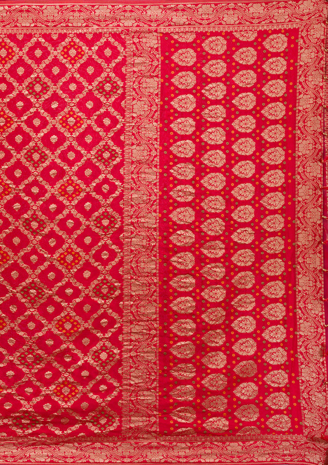 Red Silk Checks Gold Zariwork Saree With Matching Blouse Piece