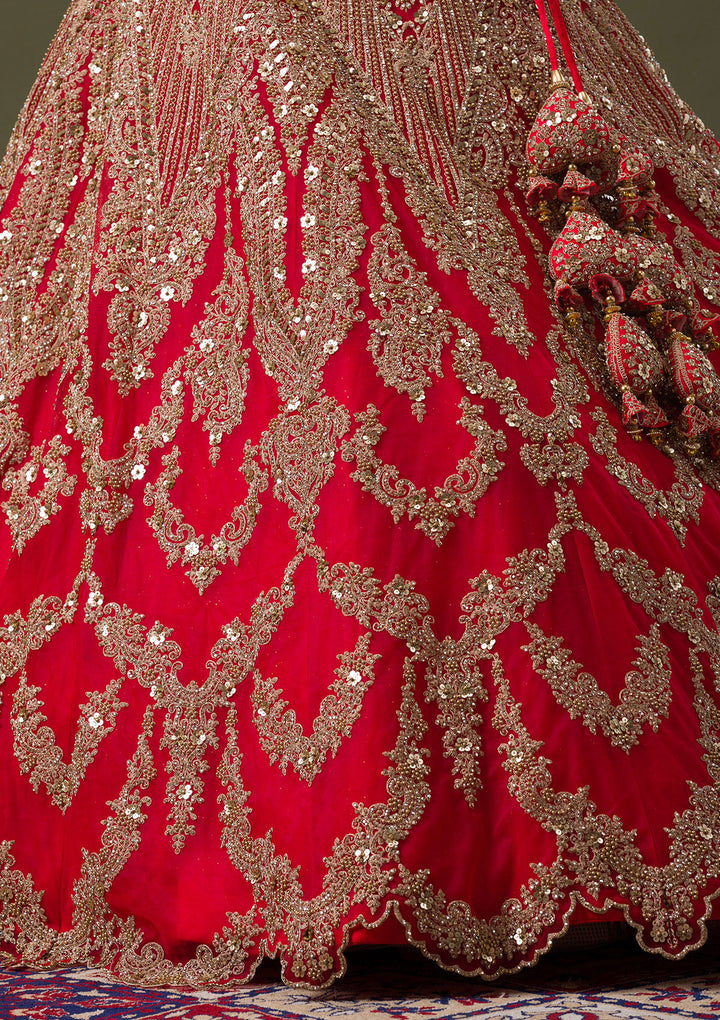 Red Zariwork Net Readymade Lehenga