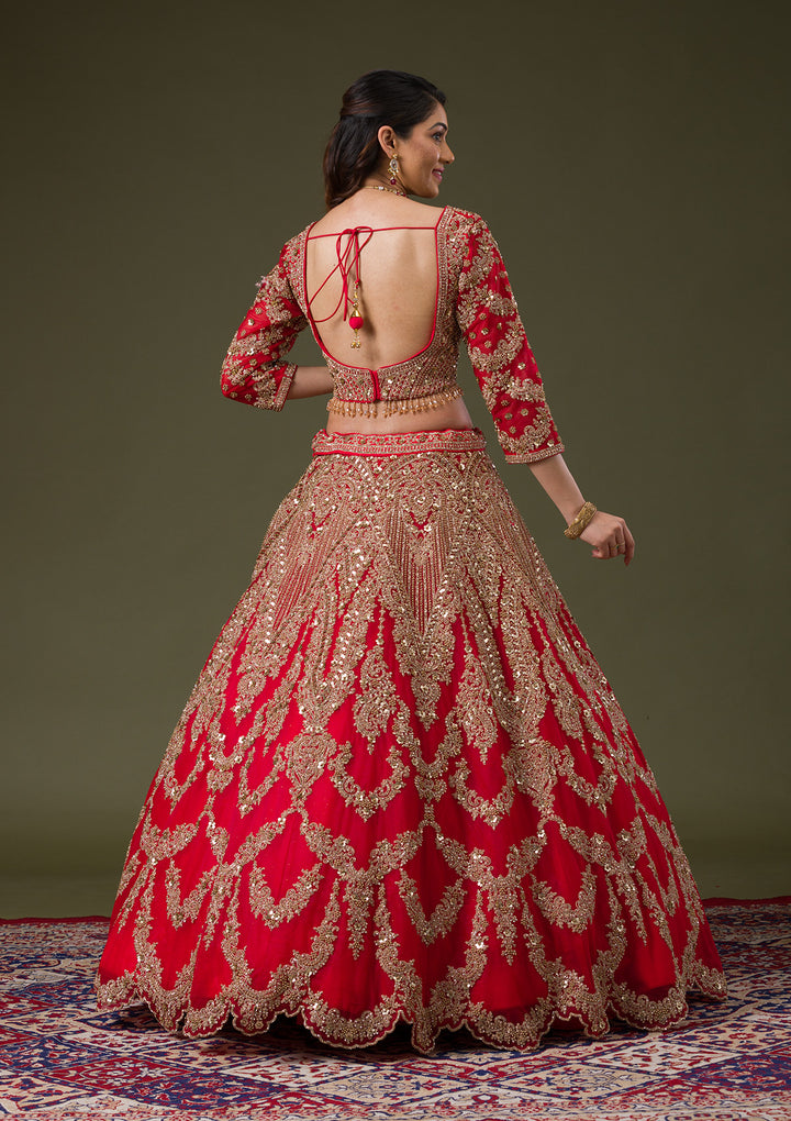 Red Zariwork Net Readymade Lehenga