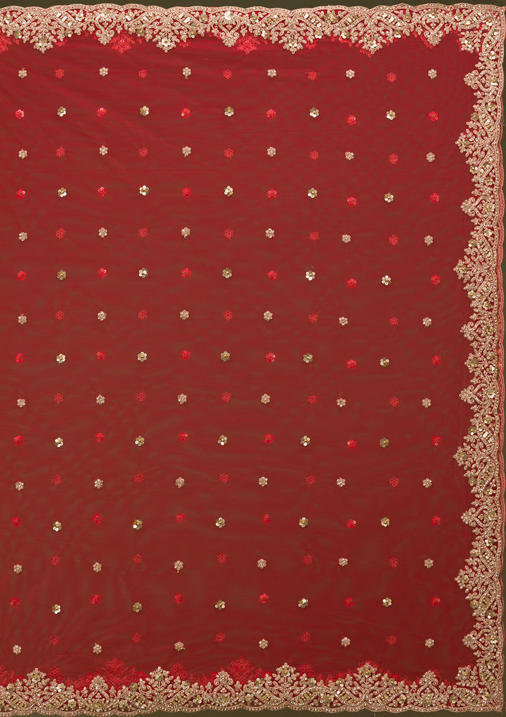 Red Zariwork Net Readymade Lehenga