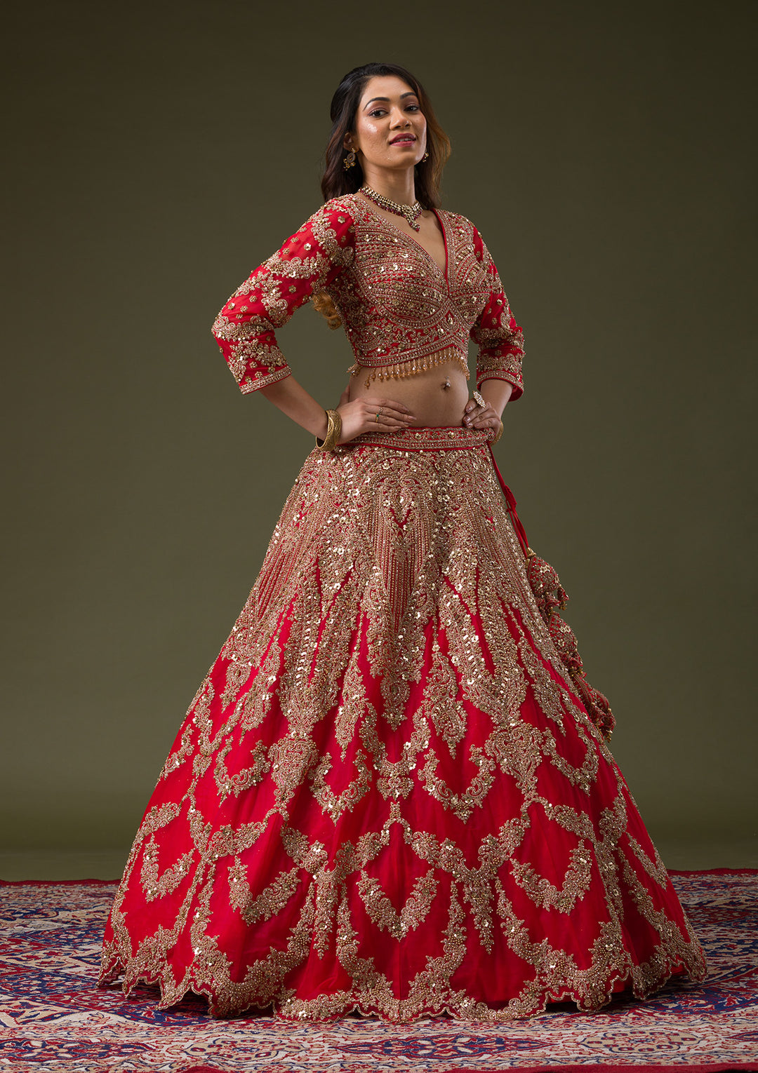Red Zariwork Net Readymade Lehenga