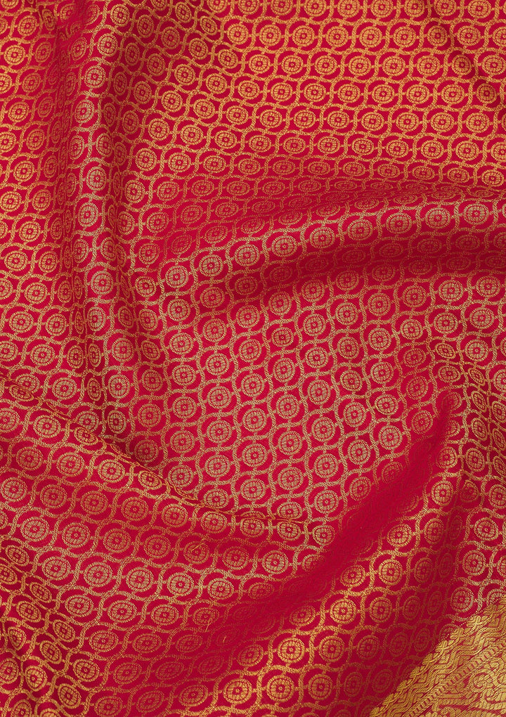Red Silk Jaal Gold Zariwork Saree With Matching Blouse Piece