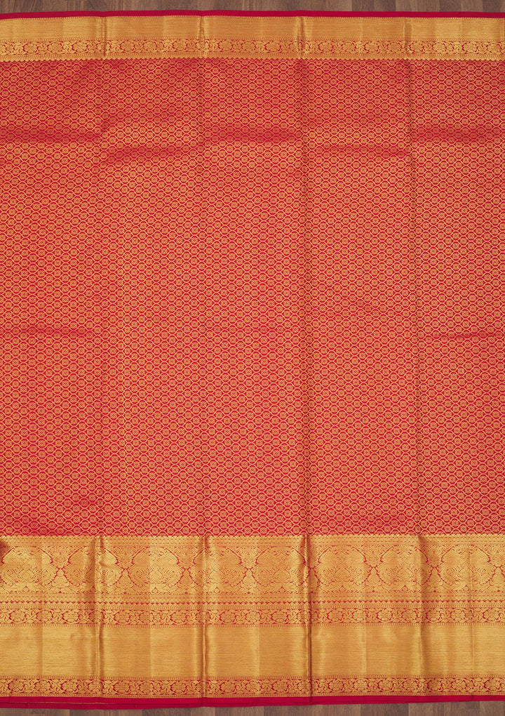Red Silk Jaal Gold Zariwork Saree With Matching Blouse Piece