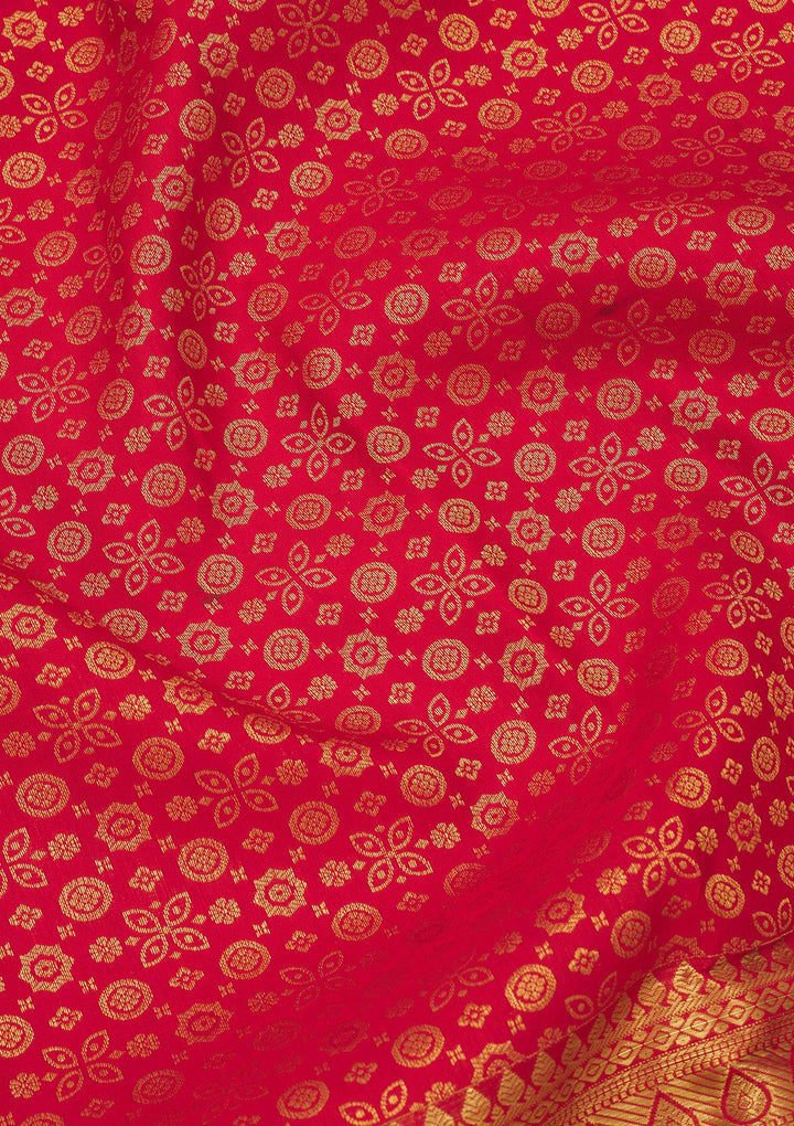Red Silk Jaal Gold Zariwork Saree With Matching Blouse Piece