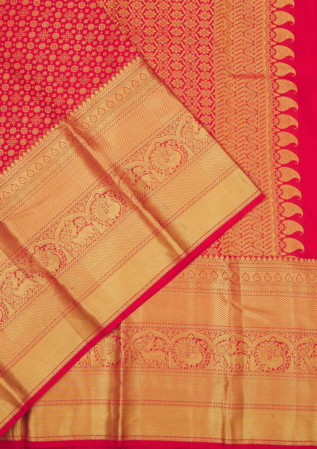 Red Silk Jaal Gold Zariwork Saree With Matching Blouse Piece