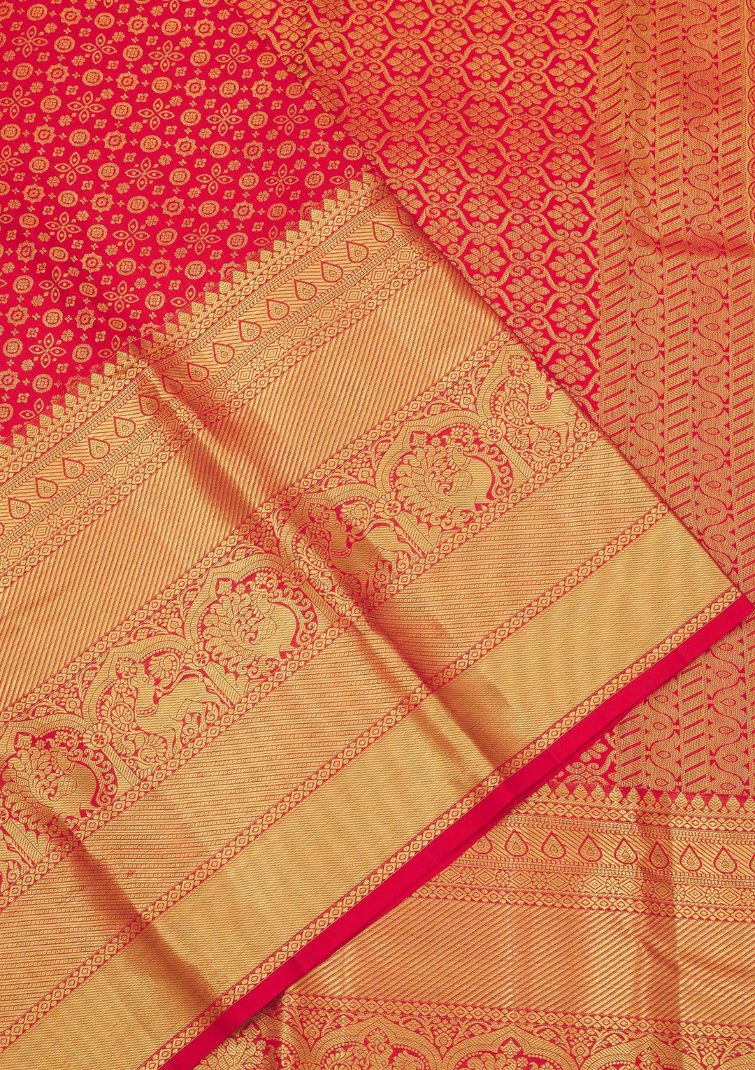 Red Silk Jaal Gold Zariwork Saree With Matching Blouse Piece