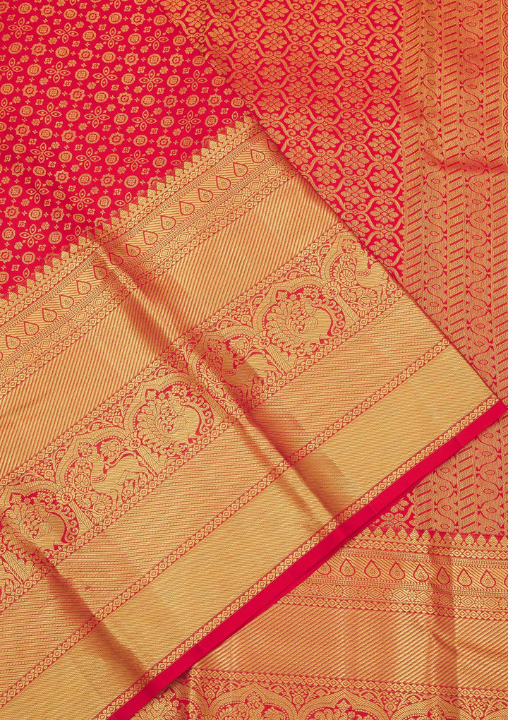 Red Silk Jaal Gold Zariwork Saree With Matching Blouse Piece