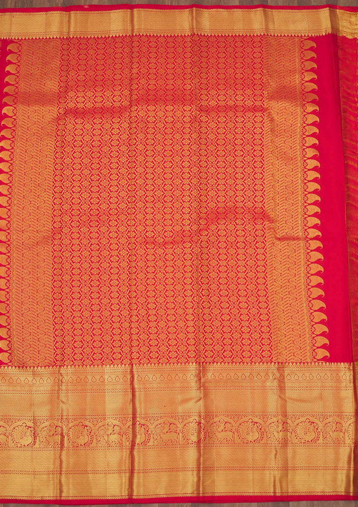 Red Silk Jaal Gold Zariwork Saree With Matching Blouse Piece