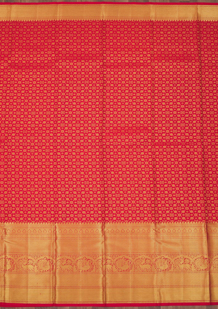Red Silk Jaal Gold Zariwork Saree With Matching Blouse Piece