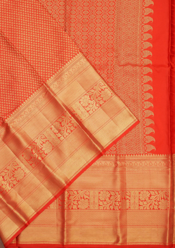 Red Silk Jaal Gold Zariwork Saree With Matching Blouse Piece