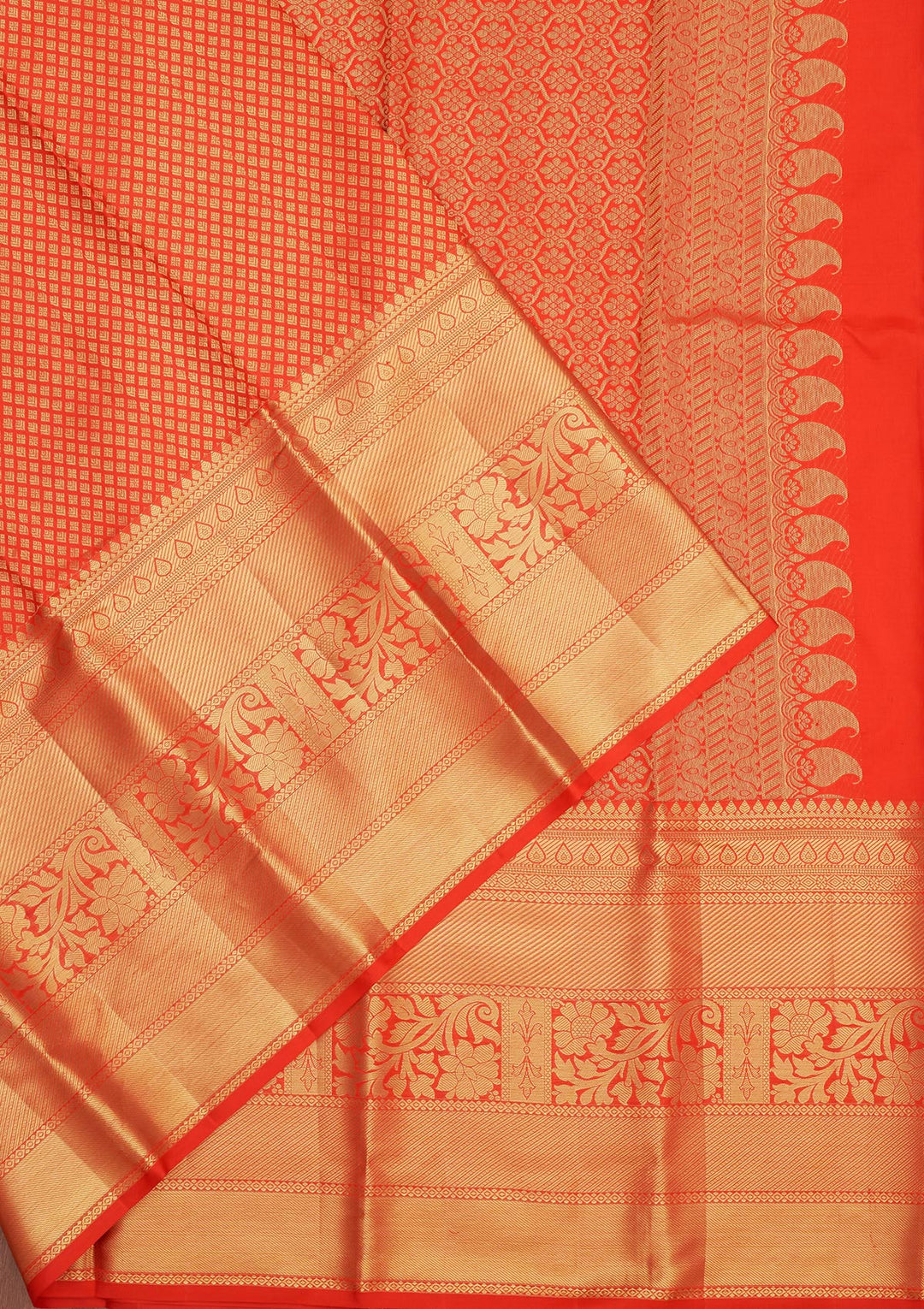 Red Silk Jaal Gold Zariwork Saree With Matching Blouse Piece