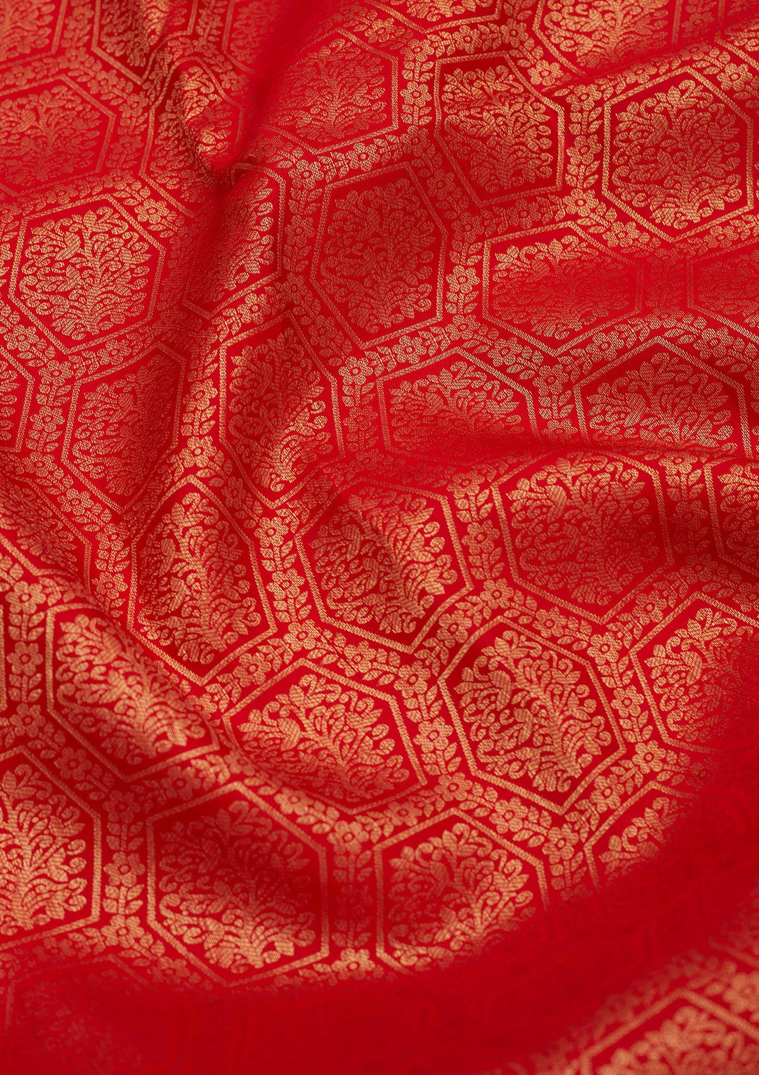 Red Silk Jaal Gold Zariwork Saree With Matching Blouse Piece
