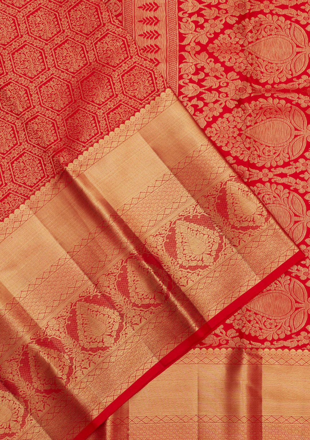 Red Silk Jaal Gold Zariwork Saree With Matching Blouse Piece