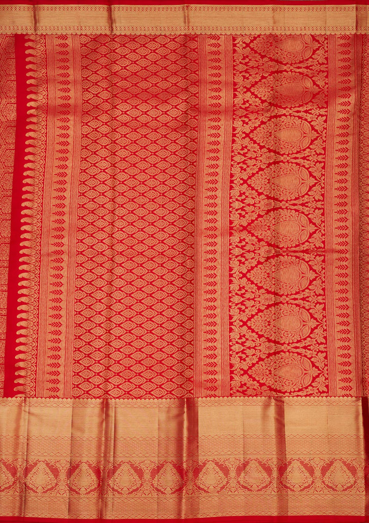 Red Silk Jaal Gold Zariwork Saree With Matching Blouse Piece