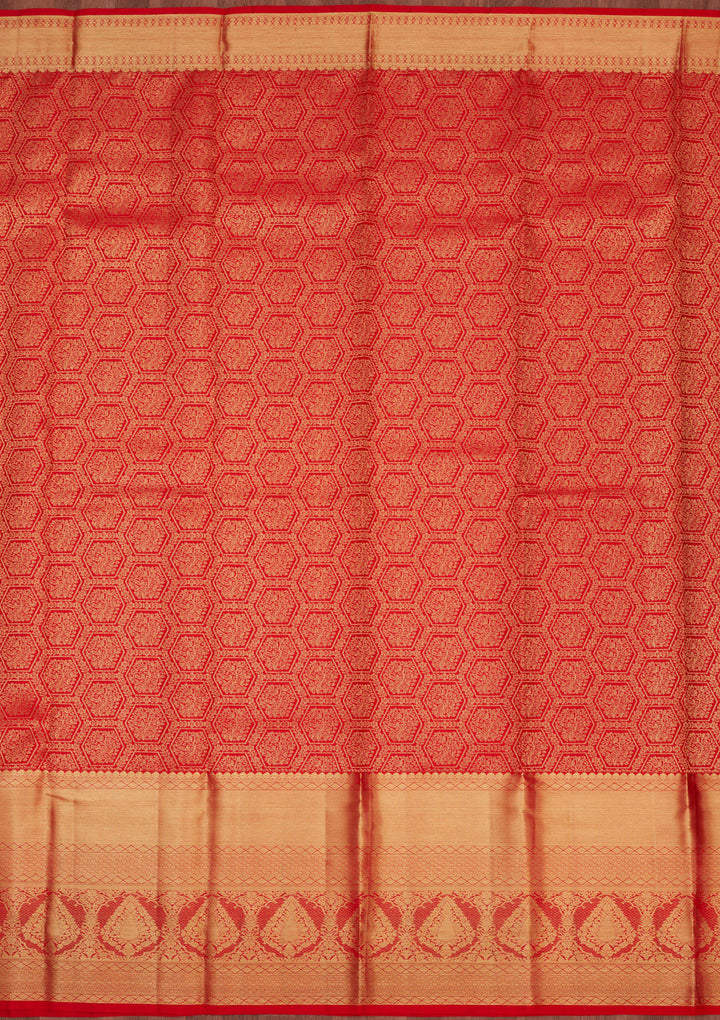 Red Silk Jaal Gold Zariwork Saree With Matching Blouse Piece