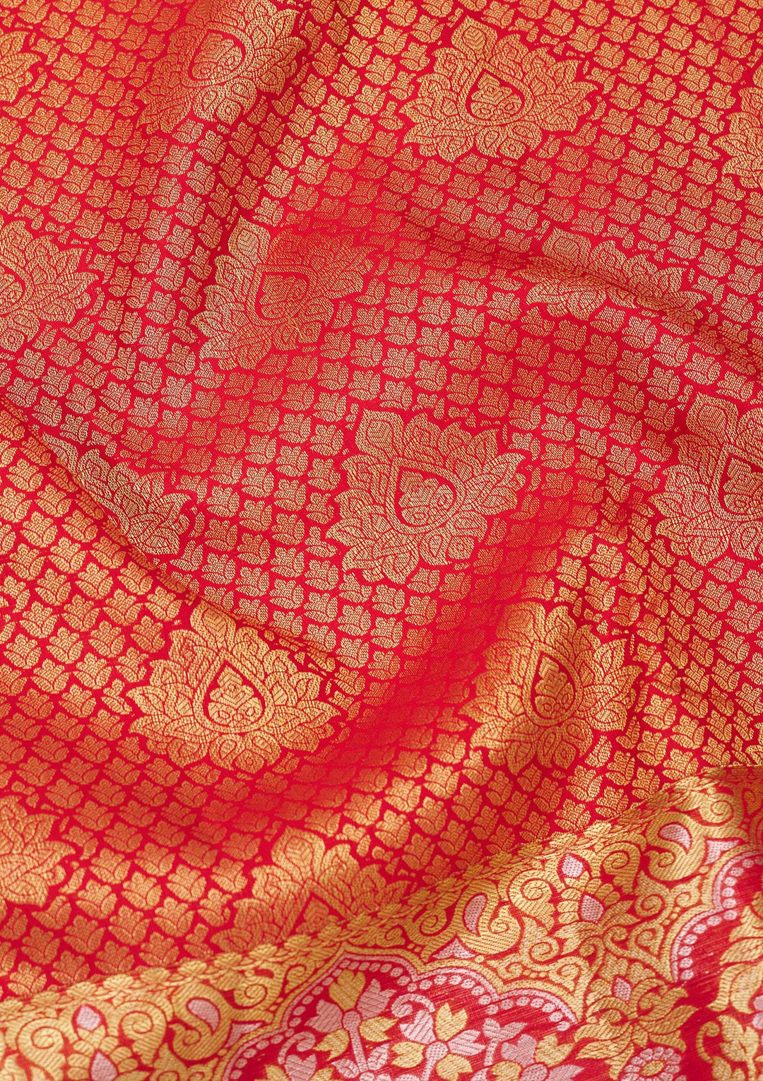 Red Silk Jaal Gold Zariwork Saree With Matching Blouse Piece
