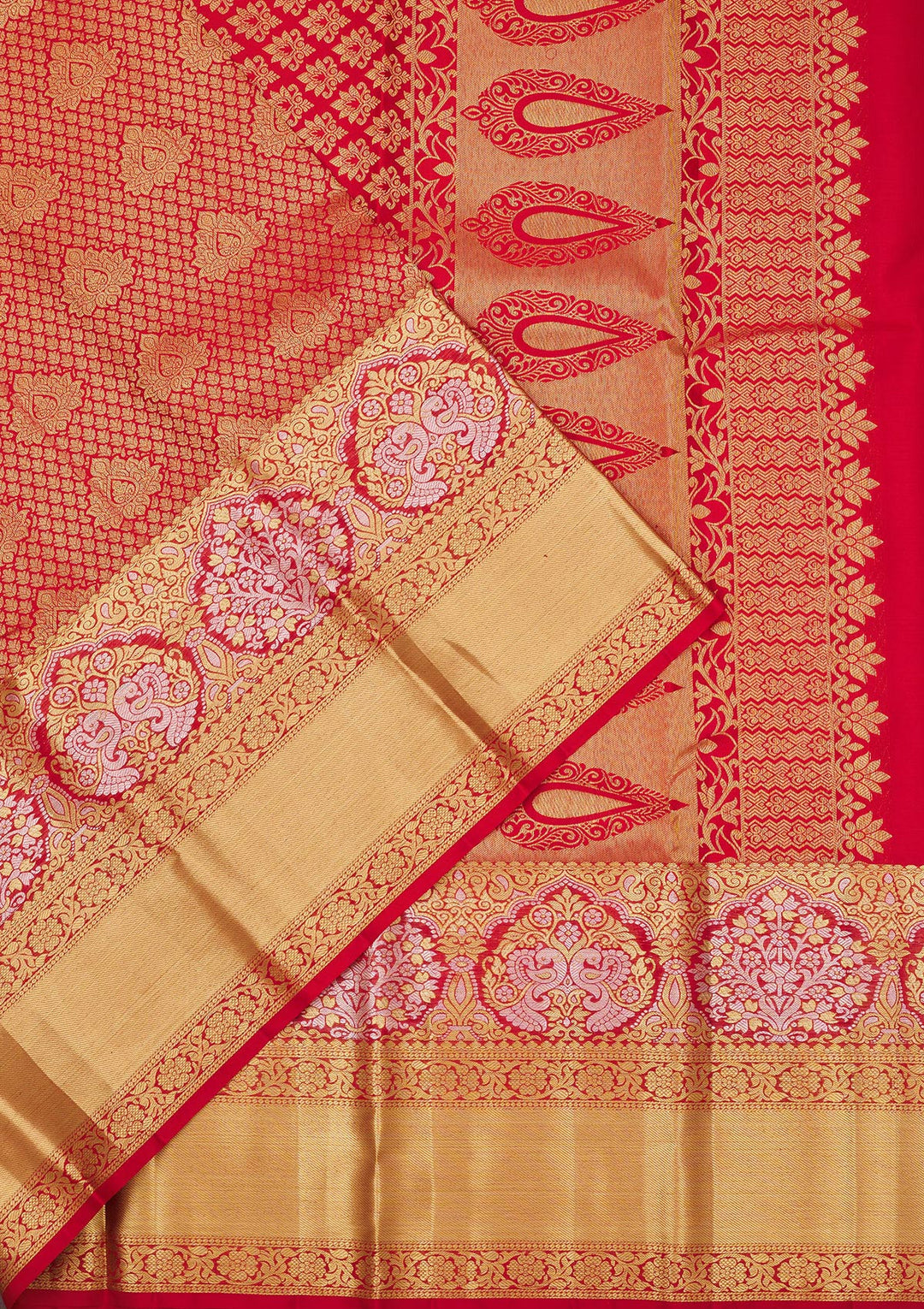 Red Silk Jaal Gold Zariwork Saree With Matching Blouse Piece