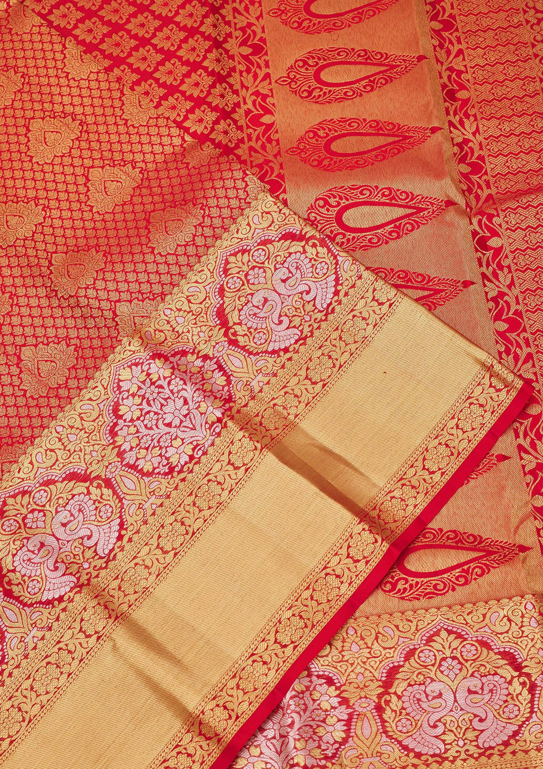 Red Silk Jaal Gold Zariwork Saree With Matching Blouse Piece