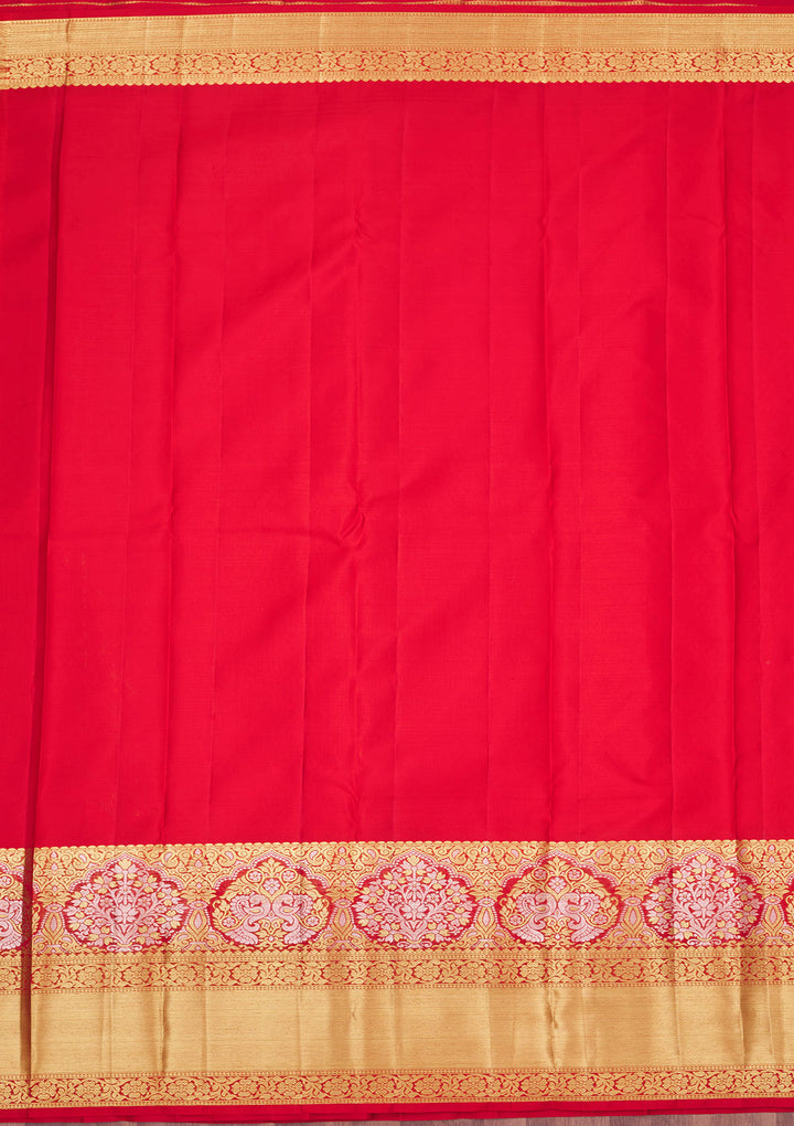 Red Silk Jaal Gold Zariwork Saree With Matching Blouse Piece