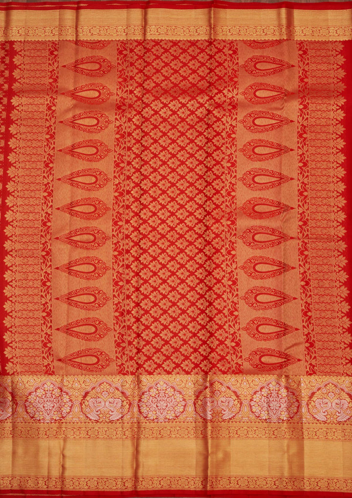 Red Silk Jaal Gold Zariwork Saree With Matching Blouse Piece