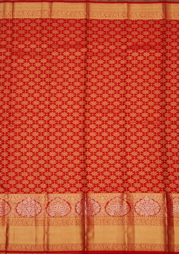 Red Silk Jaal Gold Zariwork Saree With Matching Blouse Piece