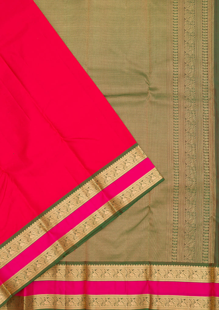 Rani Pink Silk Plain Gold Zariwork Saree With Matching Blouse Piece