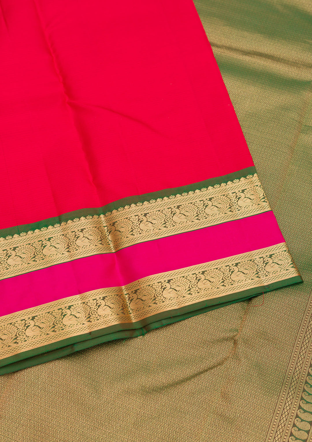 Rani Pink Silk Plain Gold Zariwork Saree With Matching Blouse Piece