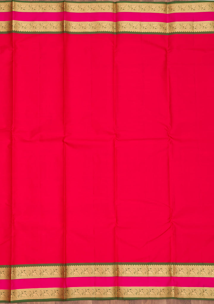 Rani Pink Silk Plain Gold Zariwork Saree With Matching Blouse Piece