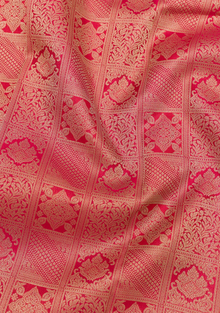Red Pure Silk Jaal Zariwork Saree With Matching Blouse Piece