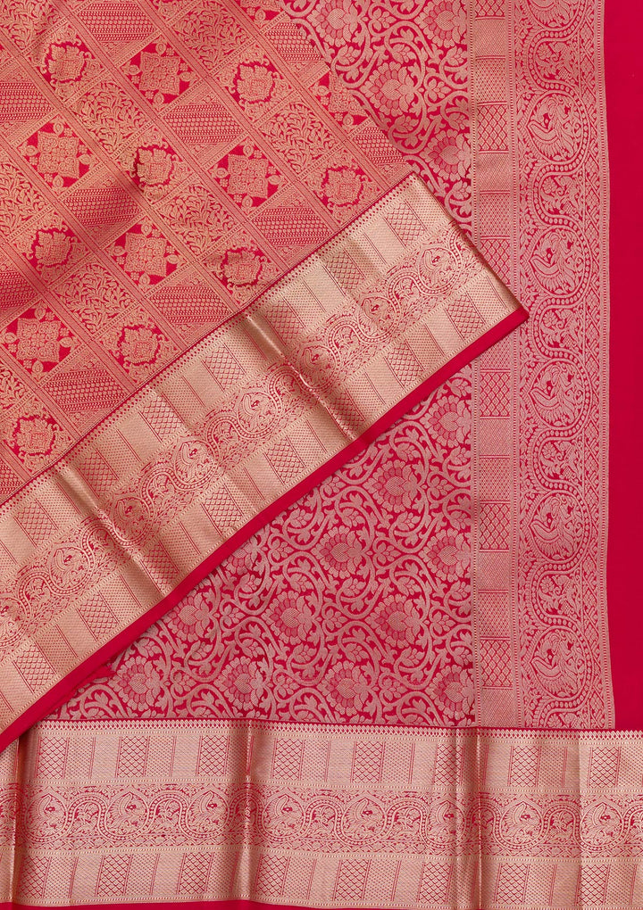 Red Pure Silk Jaal Zariwork Saree With Matching Blouse Piece