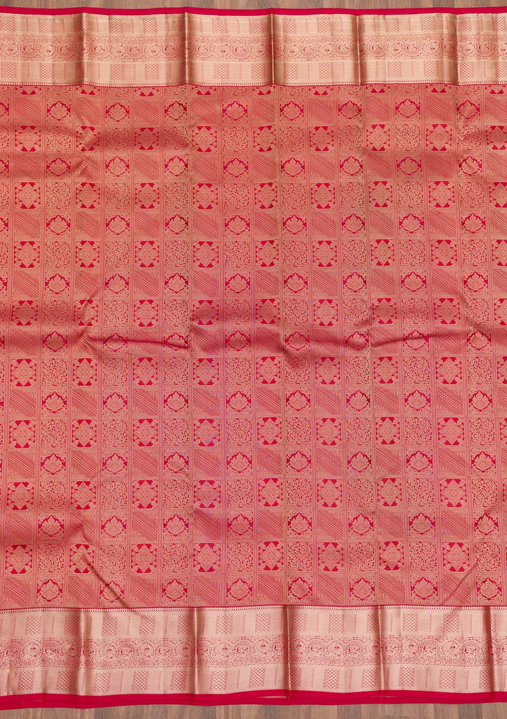 Red Pure Silk Jaal Zariwork Saree With Matching Blouse Piece