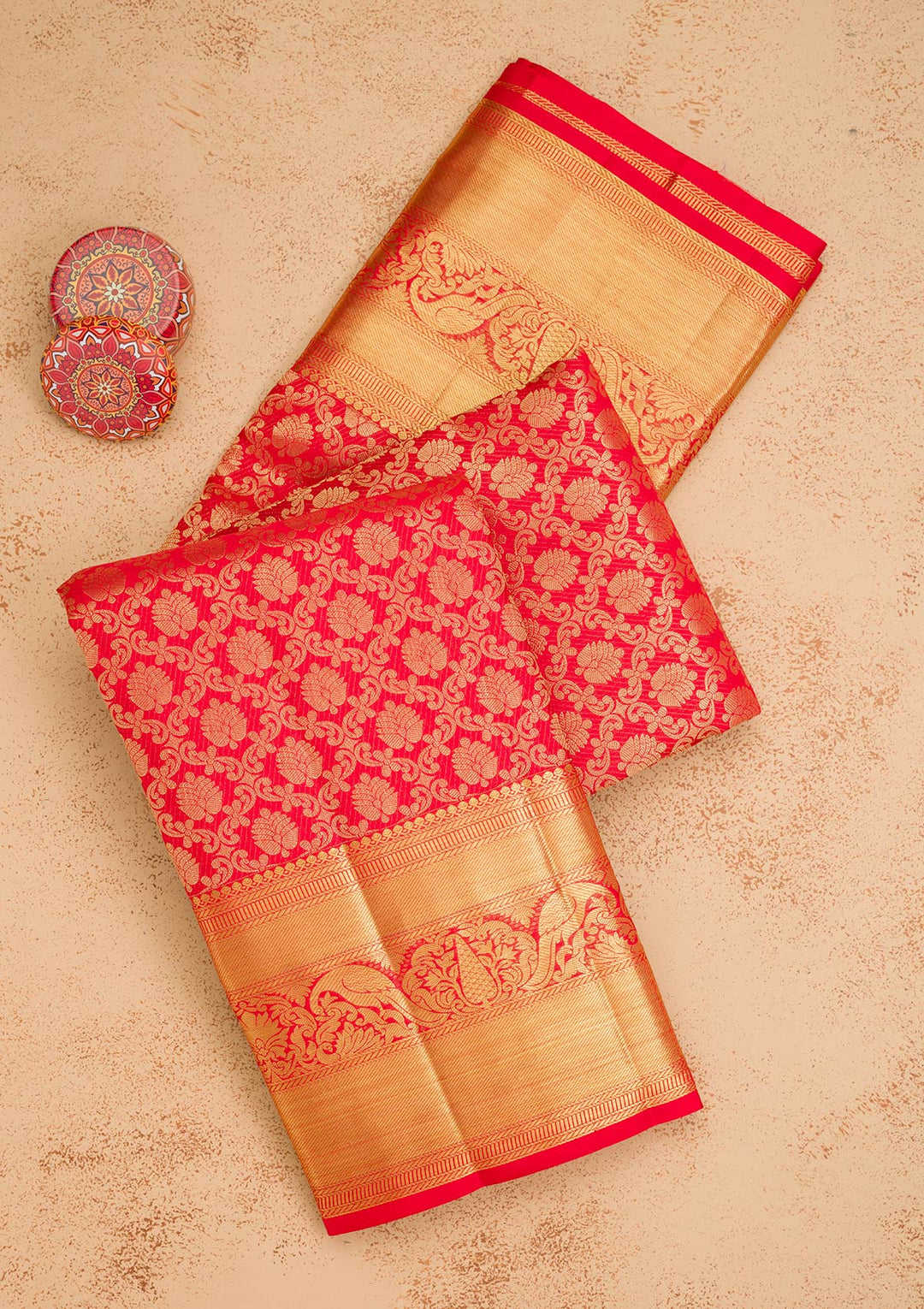 Red Silk Jaal Saree With Matching Blouse Piece