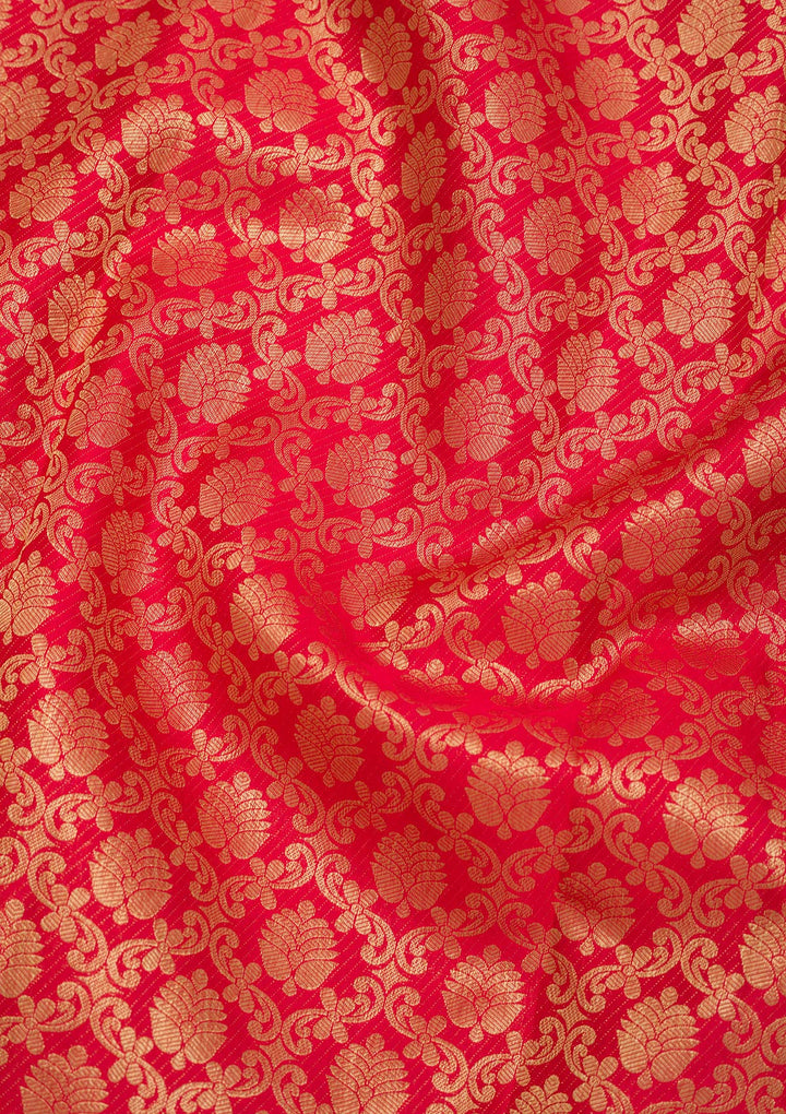 Red Silk Jaal Saree With Matching Blouse Piece