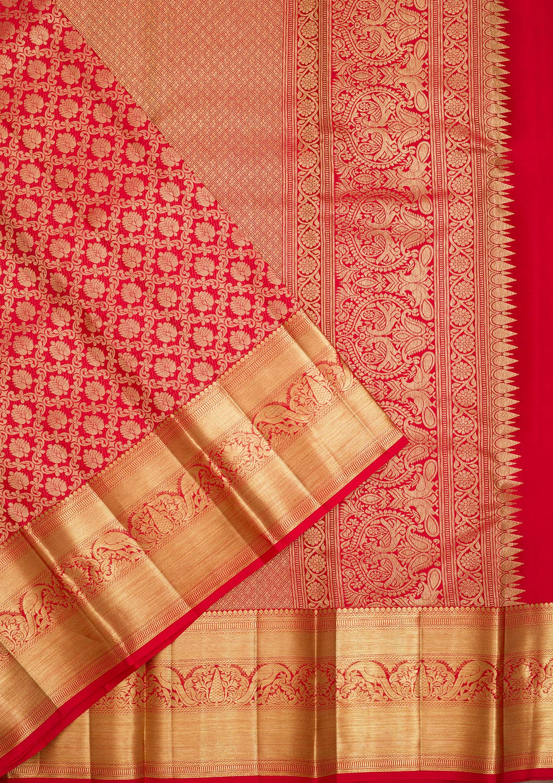 Red Silk Jaal Saree With Matching Blouse Piece