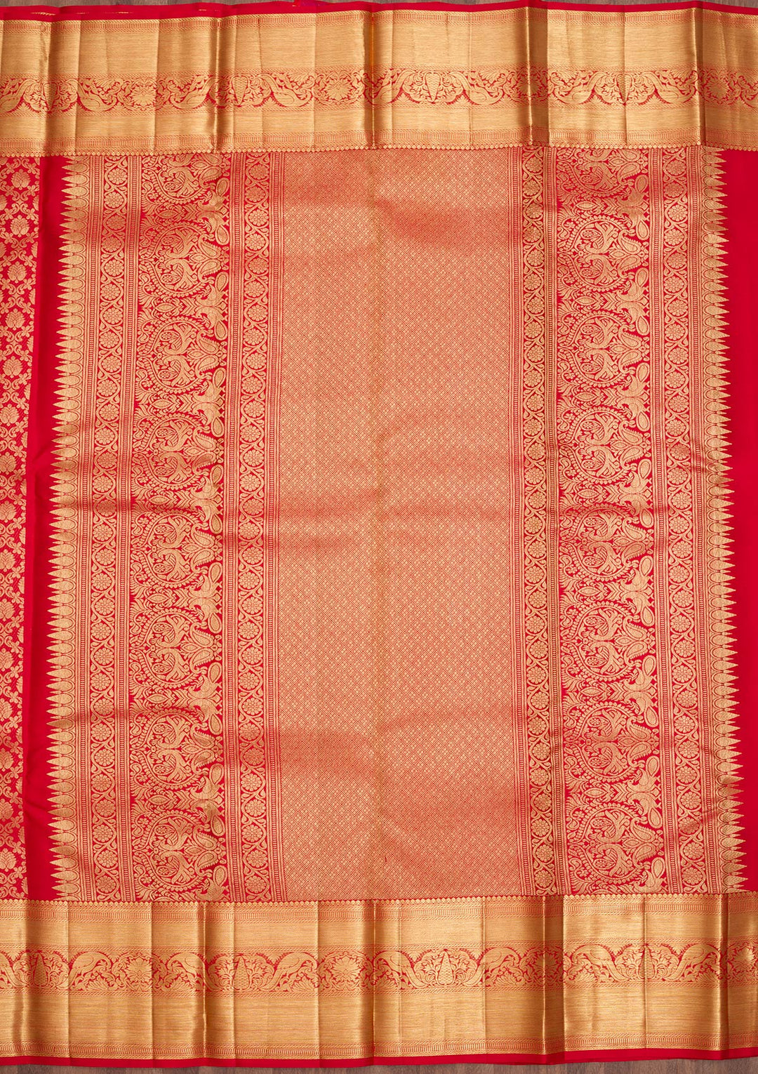 Red Silk Jaal Saree With Matching Blouse Piece