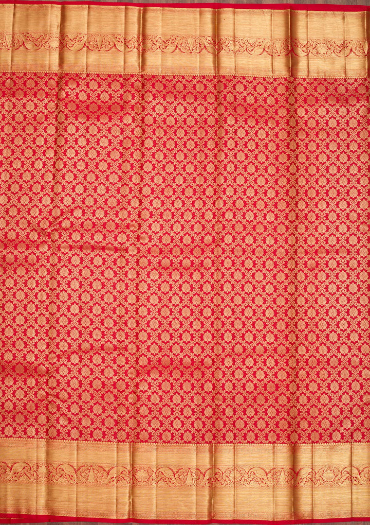Red Silk Jaal Saree With Matching Blouse Piece