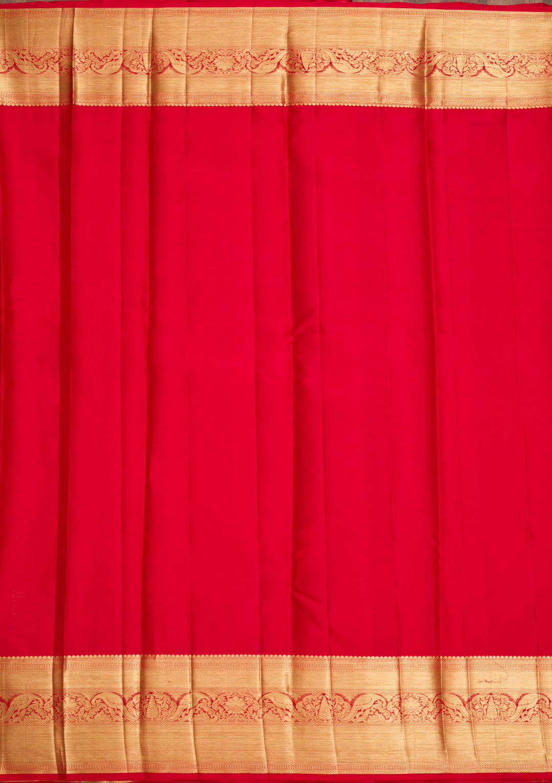Red Silk Jaal Saree With Matching Blouse Piece