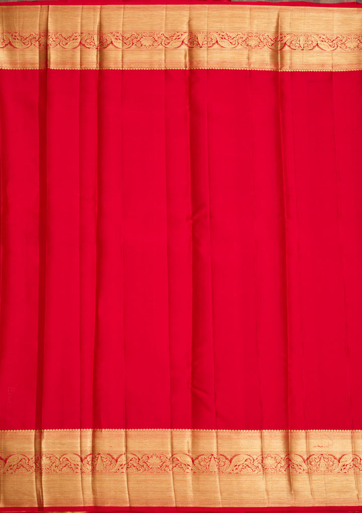 Red Silk Jaal Saree With Matching Blouse Piece