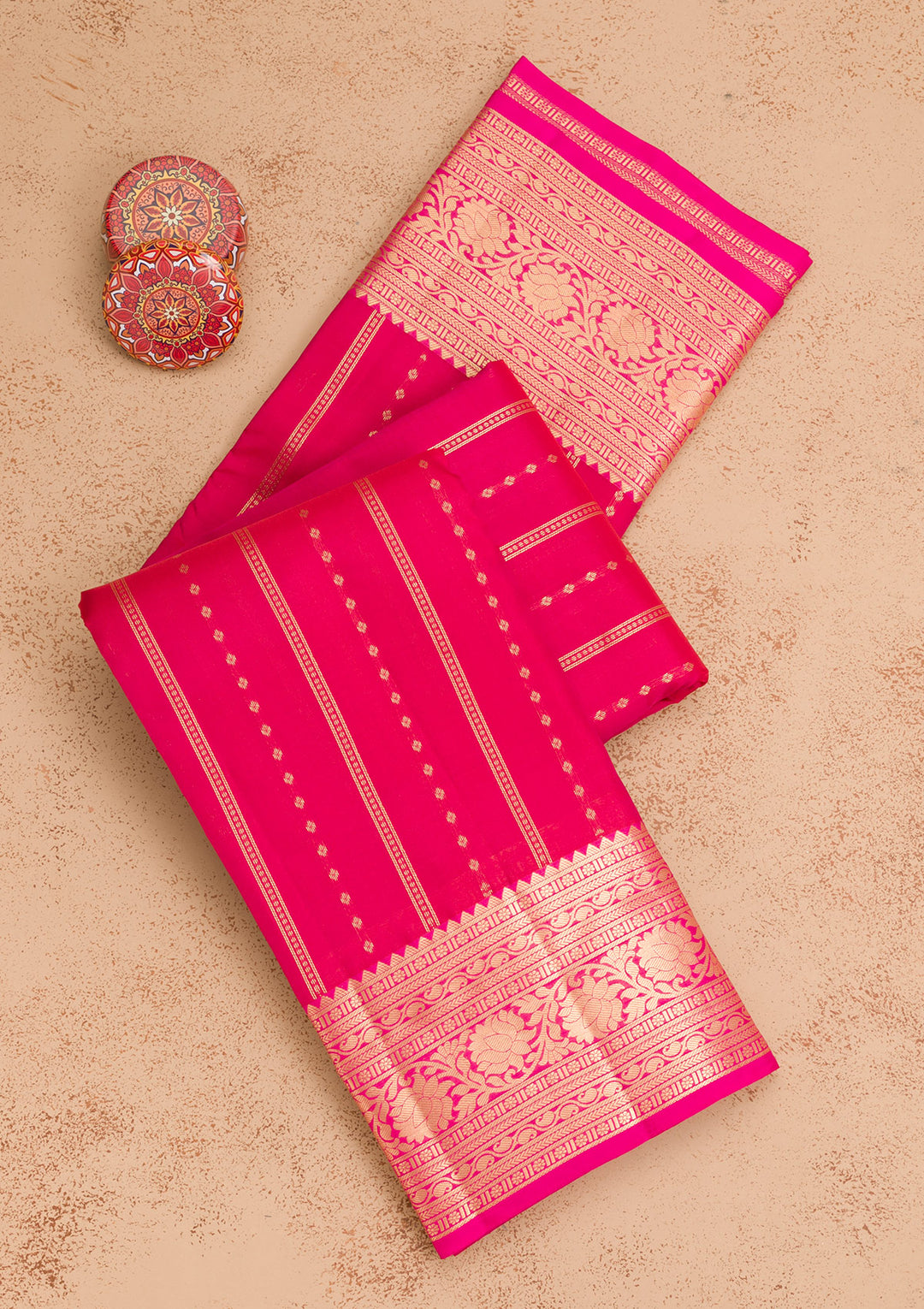 Rani Pink Zariwork (Gold) Pure Silk Saree