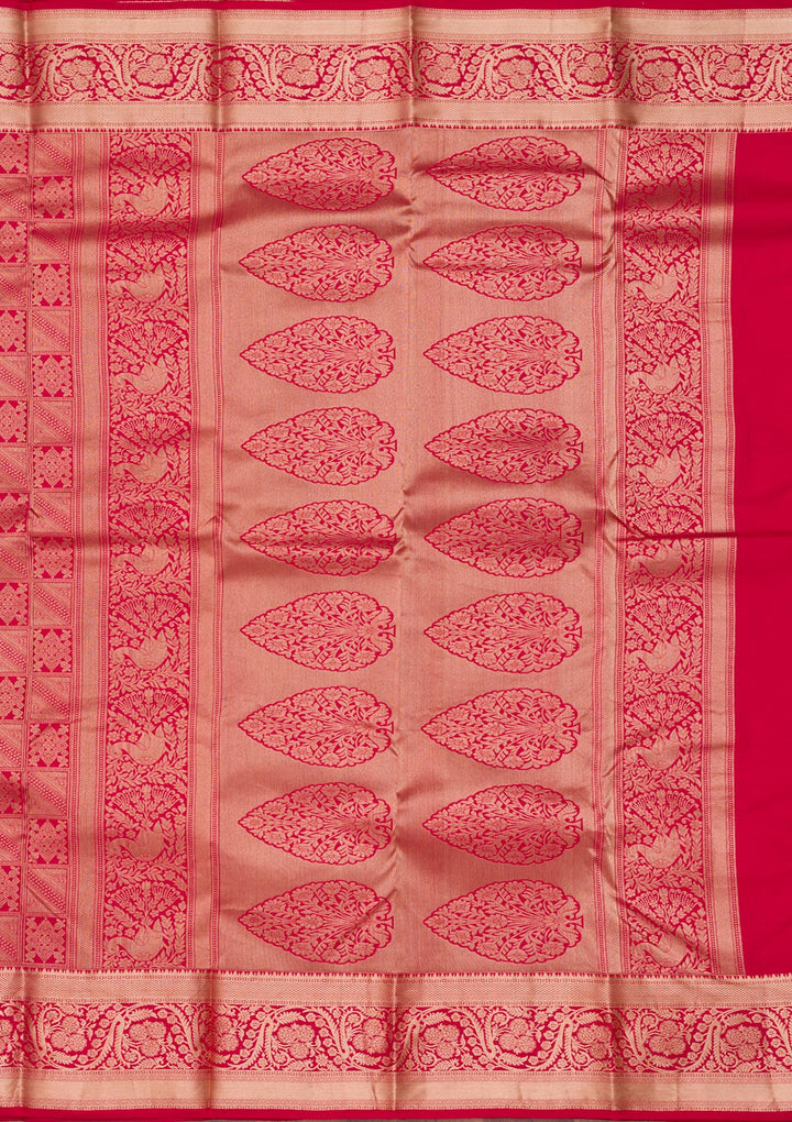 Red Pure Silk Jaal Zariwork Saree With Matching Blouse Piece