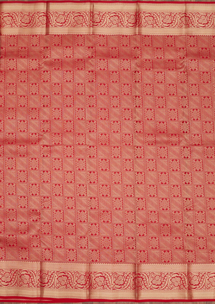 Red Silk Jaal Gold Zariwork Saree With Matching Blouse Piece