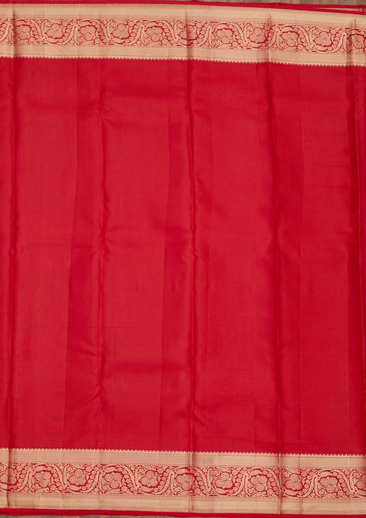 Red Silk Jaal Gold Zariwork Saree With Matching Blouse Piece