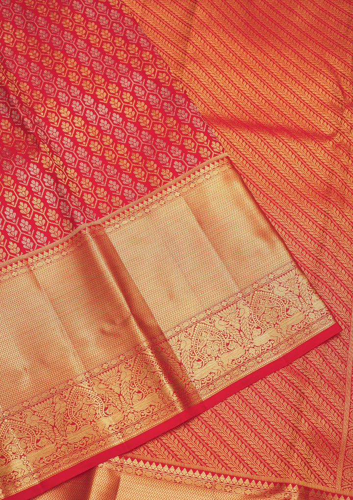 Red Silk Jaal Gold Zariwork Saree With Matching Blouse Piece