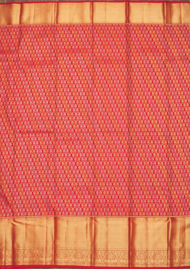 Red Silk Jaal Gold Zariwork Saree With Matching Blouse Piece