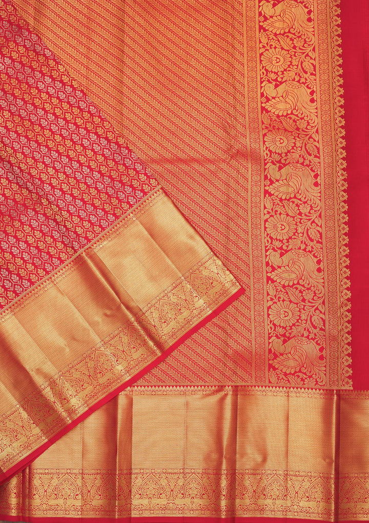 Red Silk Jaal Gold Zariwork Saree With Matching Blouse Piece