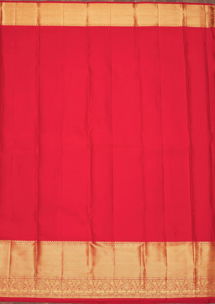 Red Silk Jaal Gold Zariwork Saree With Matching Blouse Piece