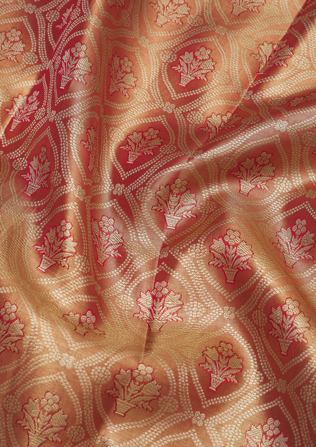 Red Silk Jaal Gold Zari Work Saree With Matching Blouse Piece