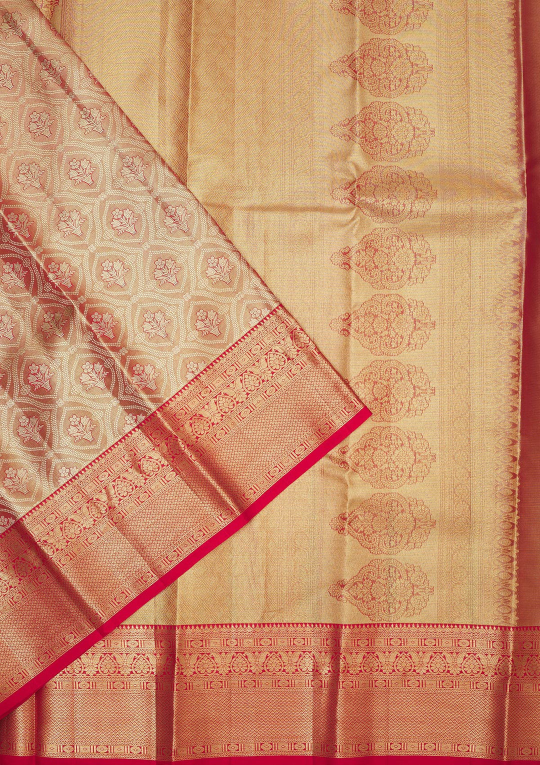 Red Silk Jaal Gold Zari Work Saree With Matching Blouse Piece